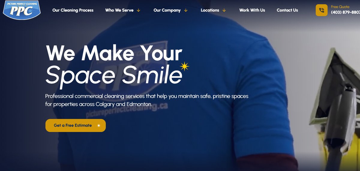 Picture Perfect Cleaning – Commercial Cleaning Services Calgary & Edmonton Professional janitorial team member with cleaning equipment in Calgary and Edmonton