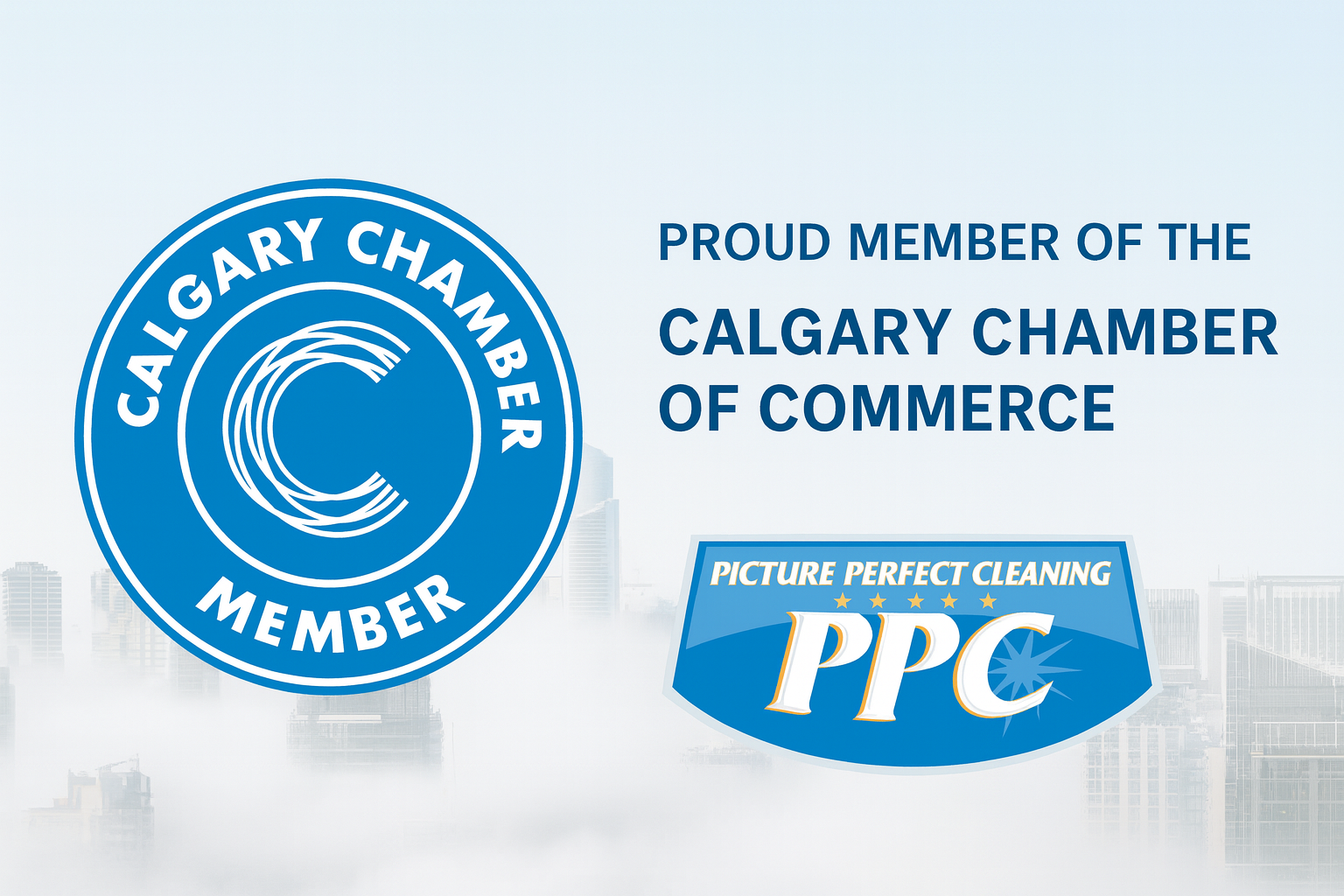 Calgary Chamber of Commerce Calgary Chamber of Commerce Member badge in blue, showing Picture Perfect Cleaning’s membership and community involvement in Calgary.